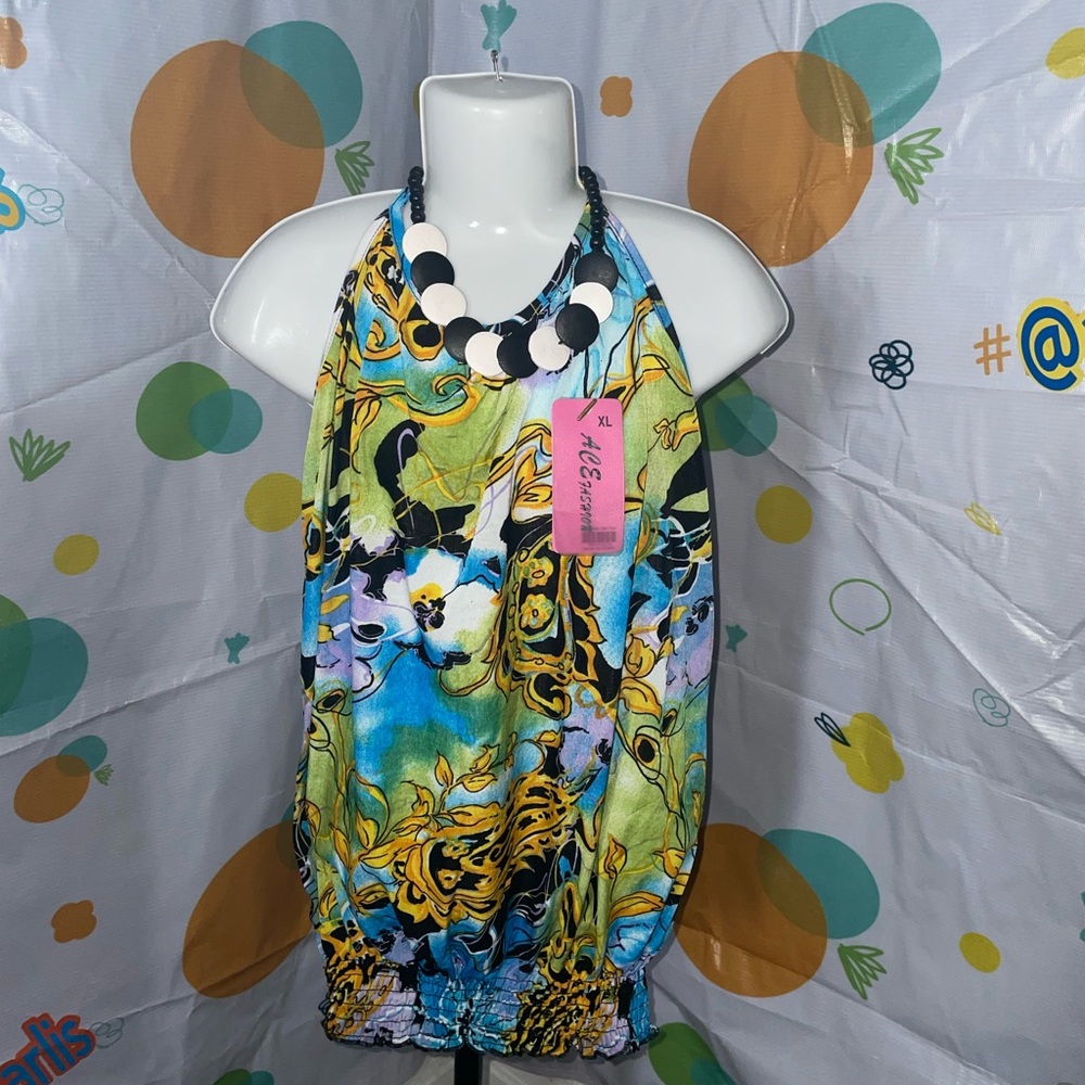 Vibrant Halter blouse with Necklace